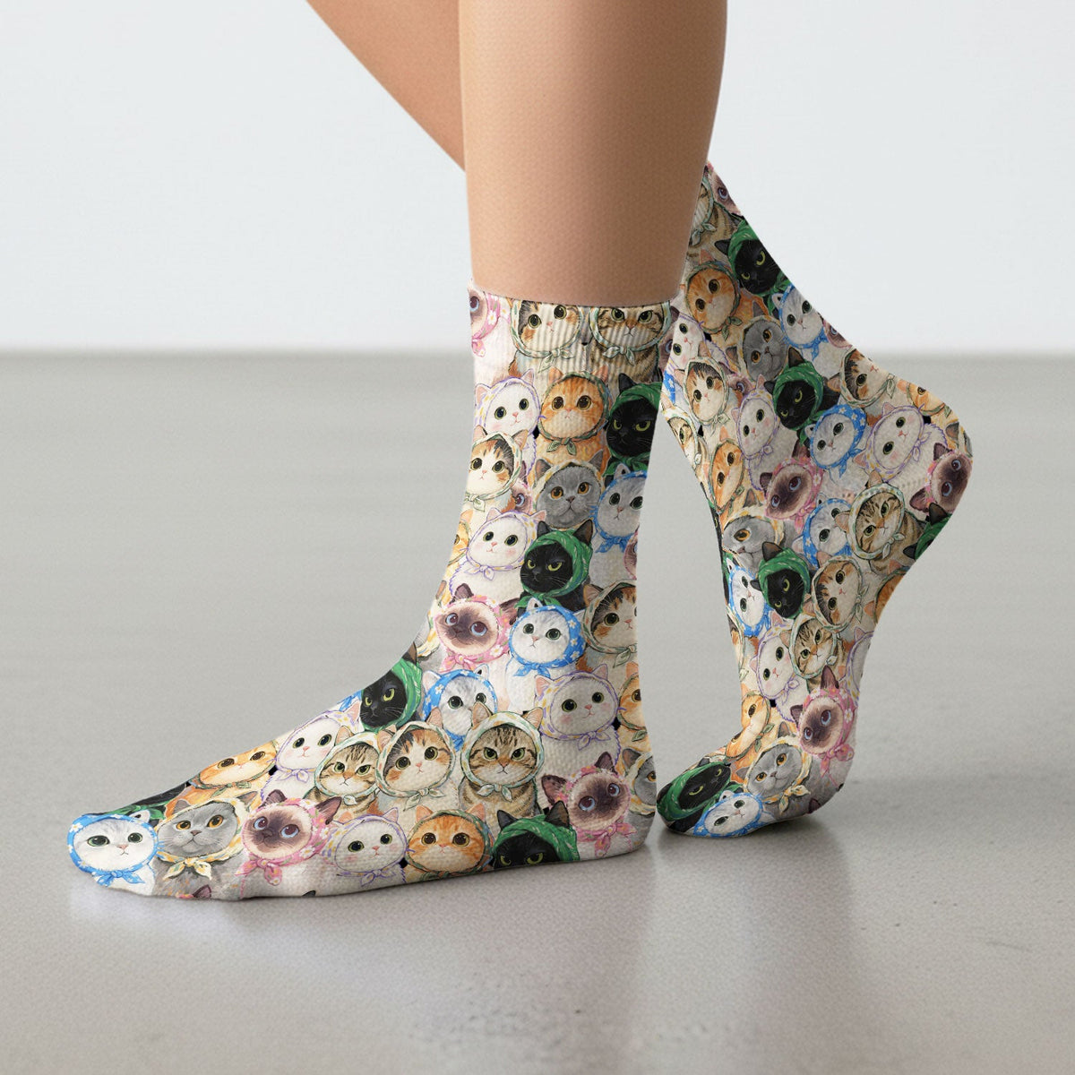 Adorable Multi Cat Portrait Nurse Socks