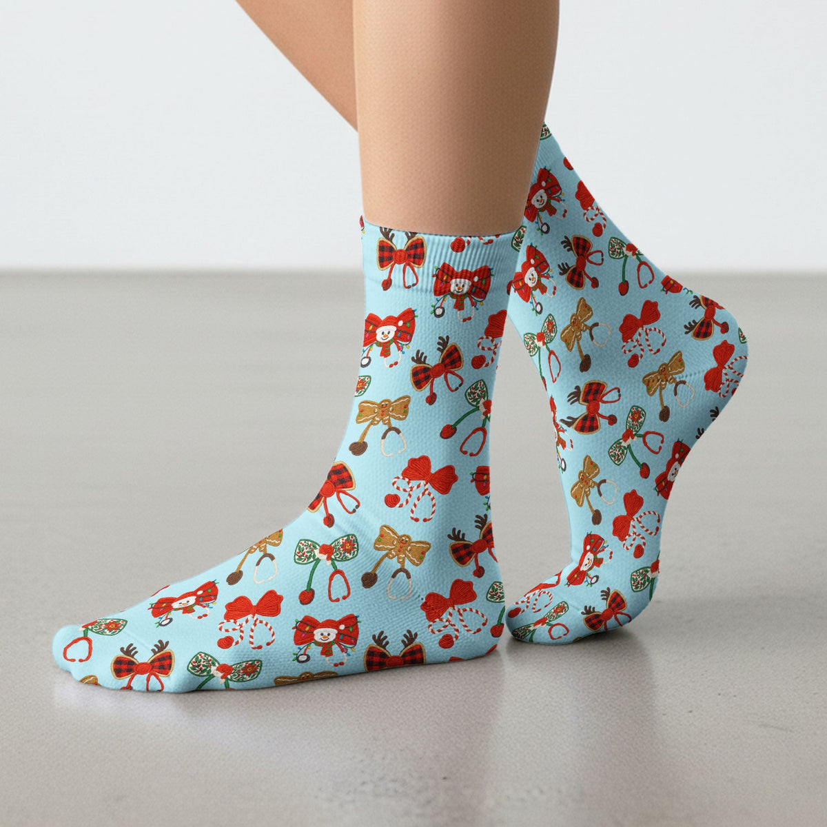 Christmas Stethoscope Bow Nurse Socks