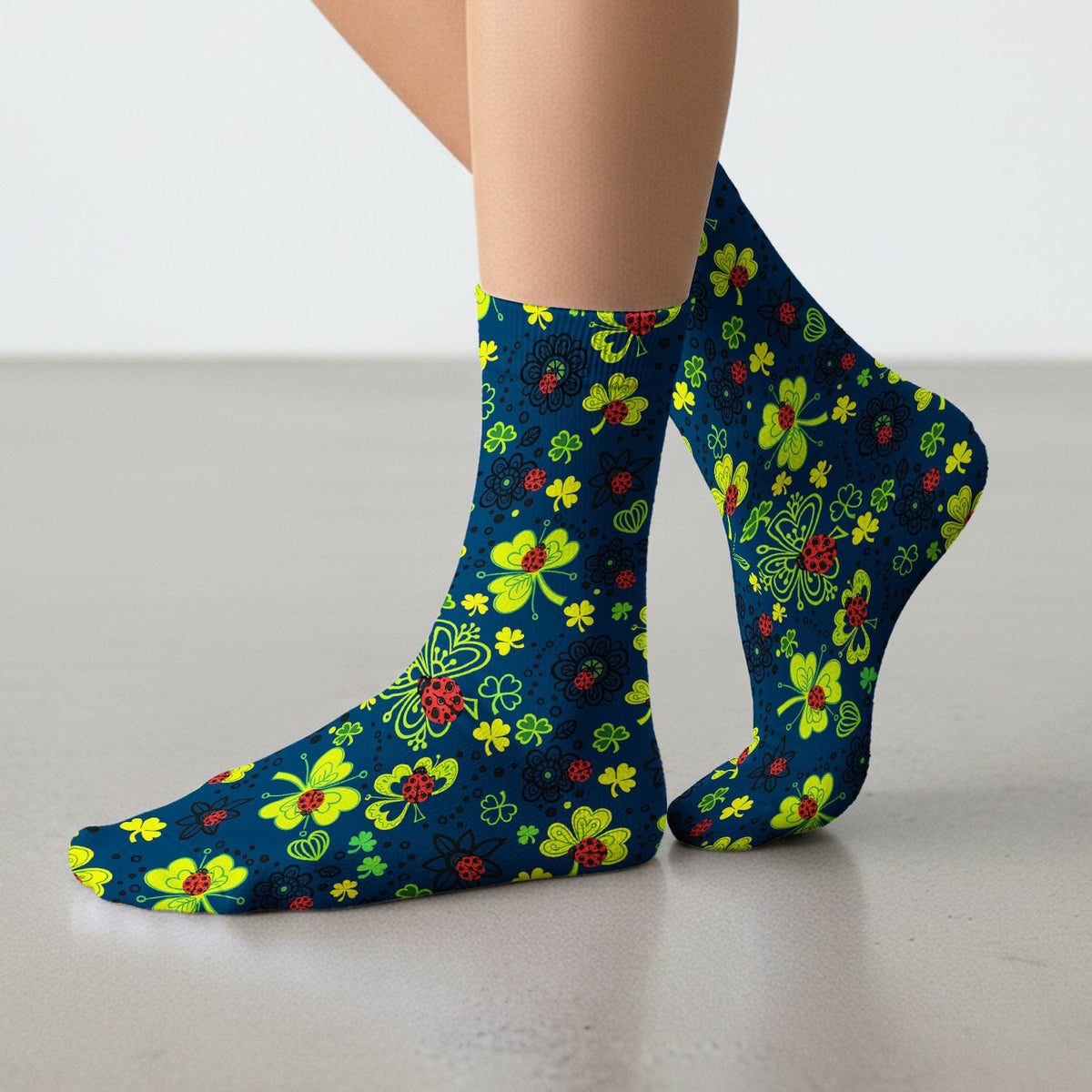 Ladybug Clover Floral Nurse Socks