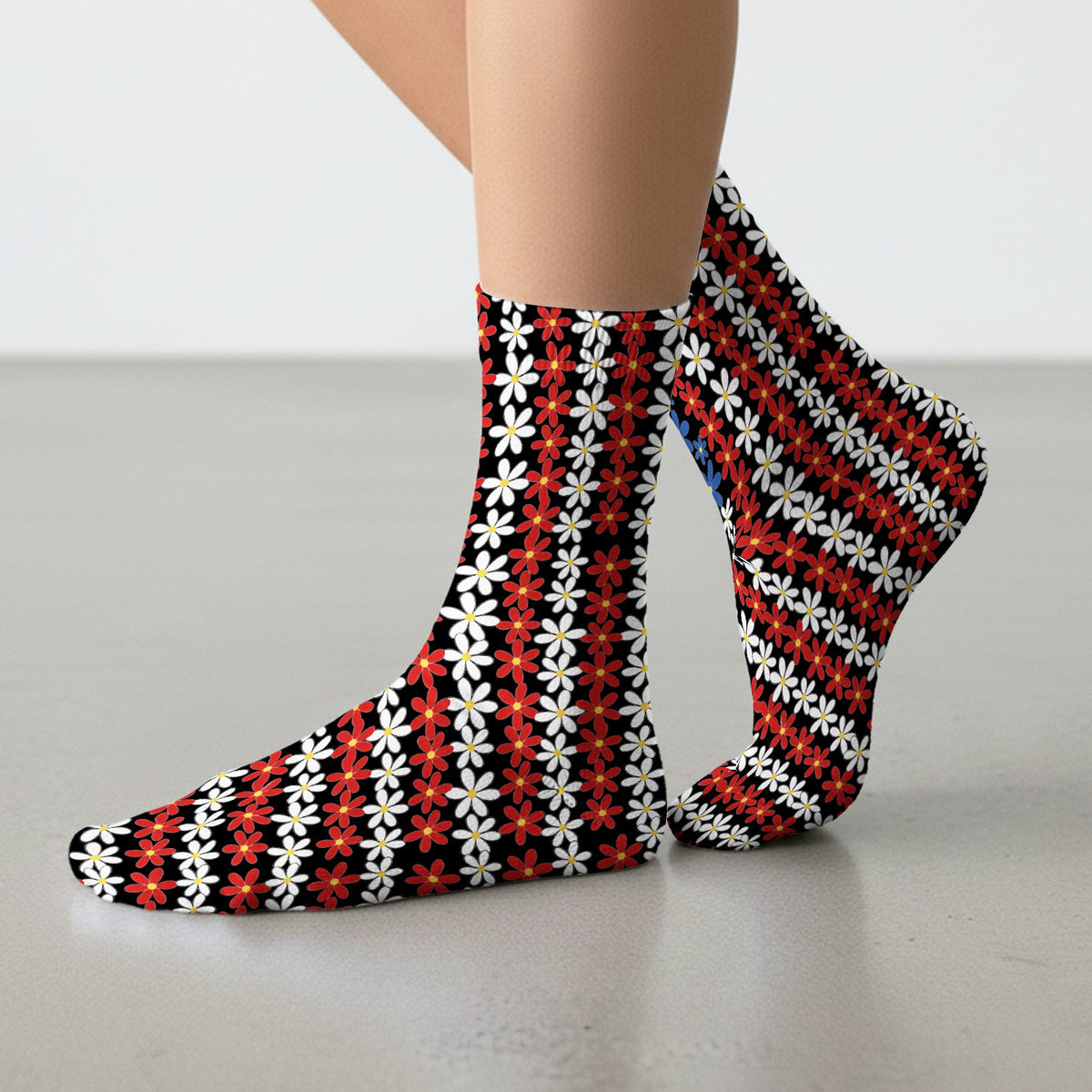 Retro Red Blue Daisy Nurse Socks