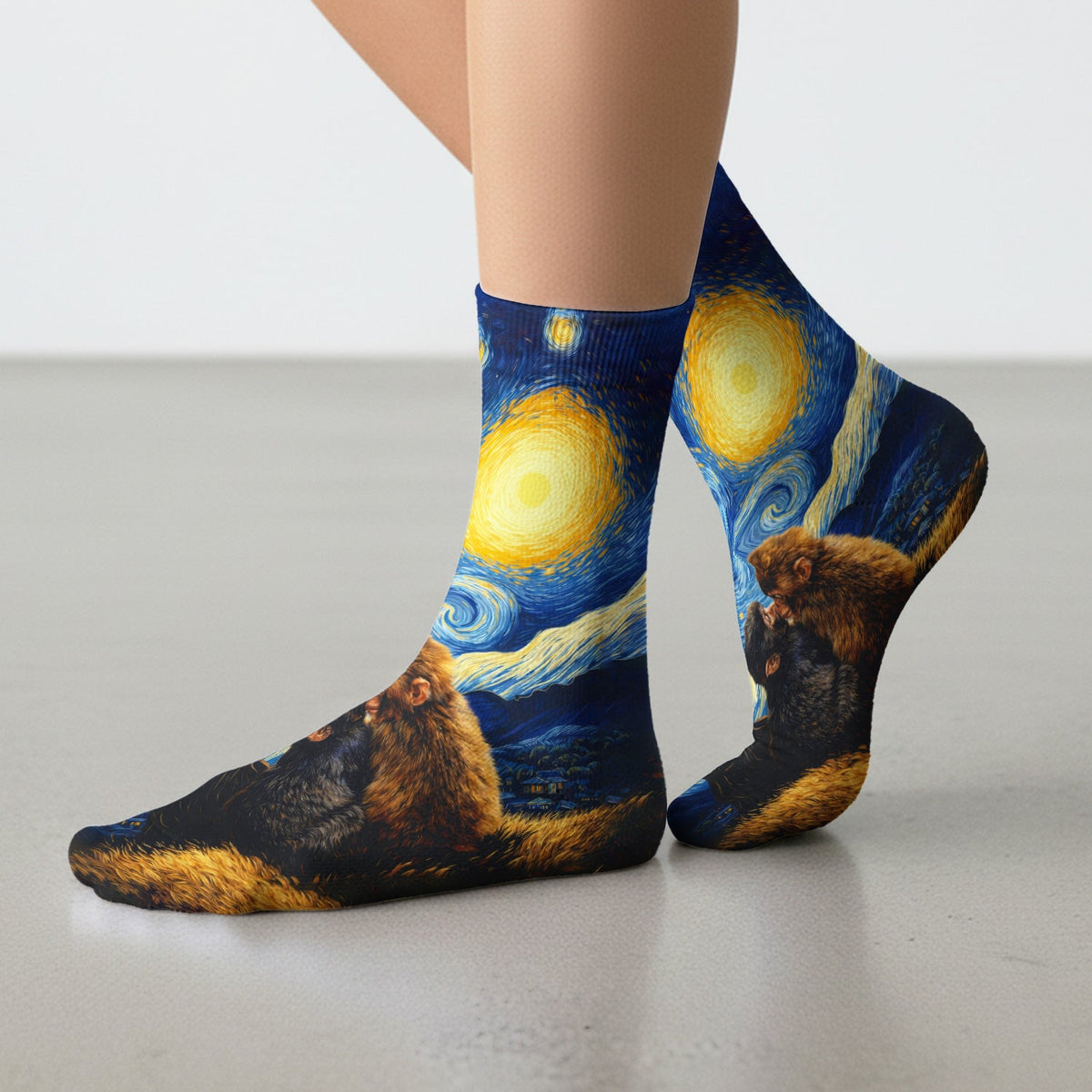 Romantic Monkey Night Sky Nurse Socks