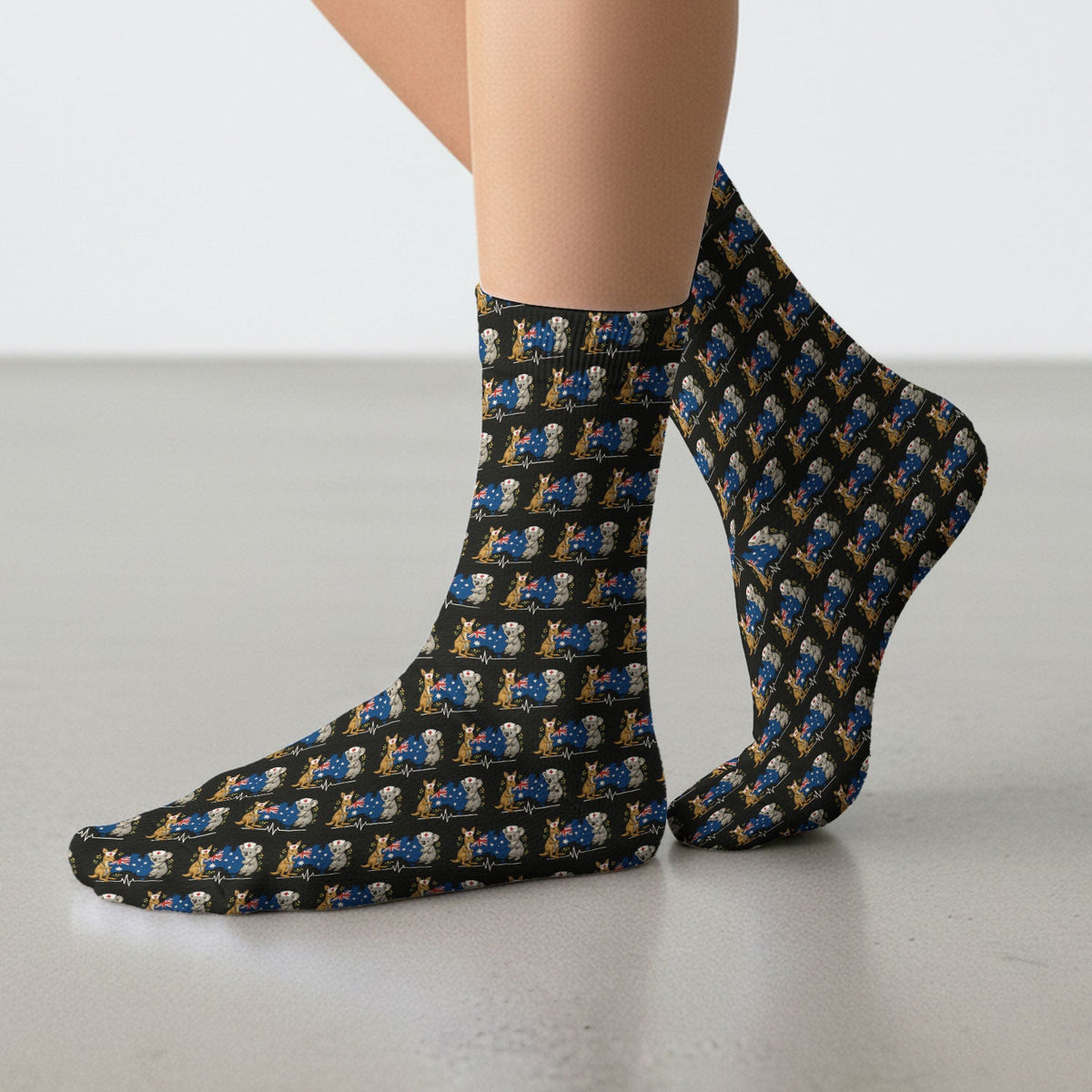 Australian Koala Kangaroo Heartbeat Nurse Socks