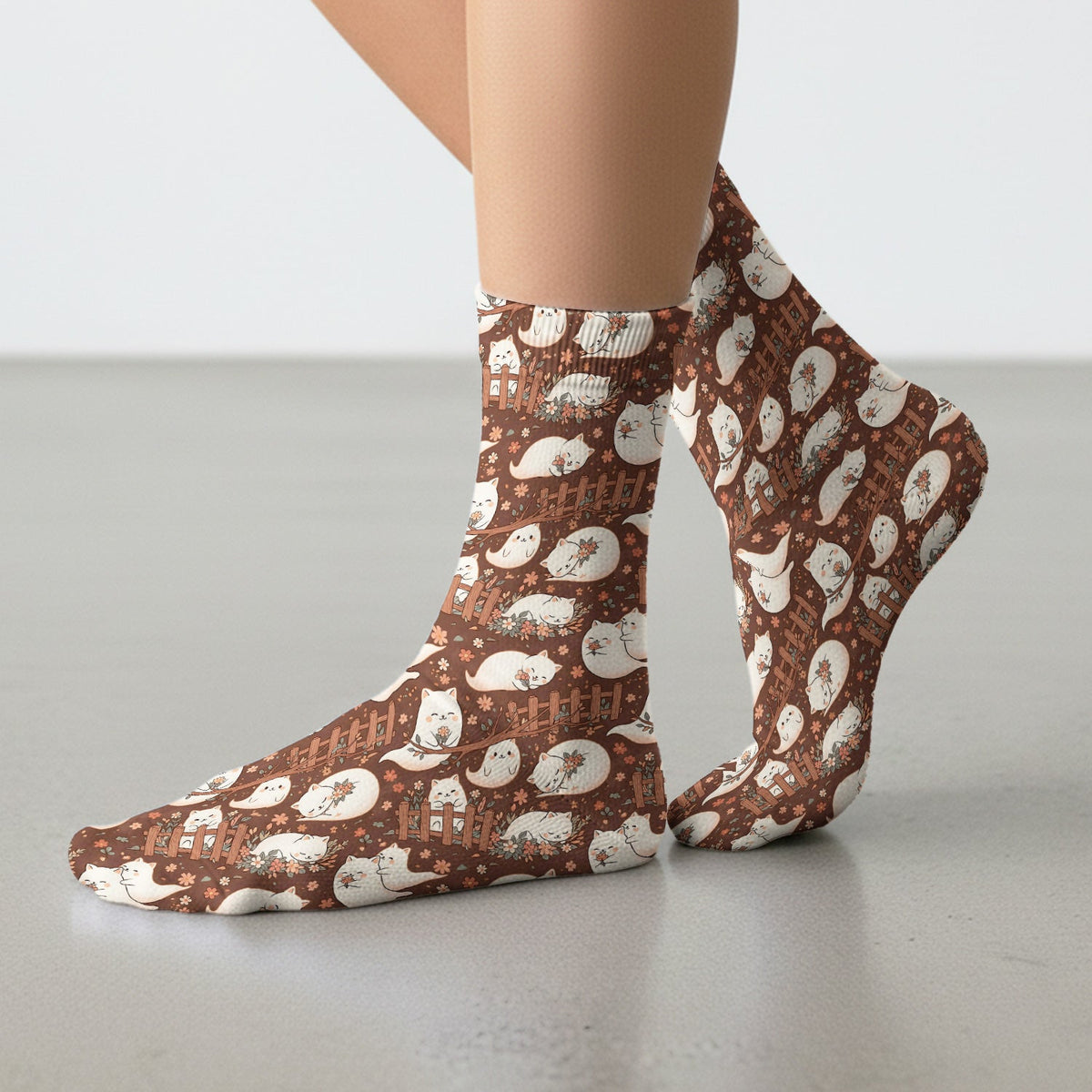 Floral Cat Garden Fence Nurse Socks
