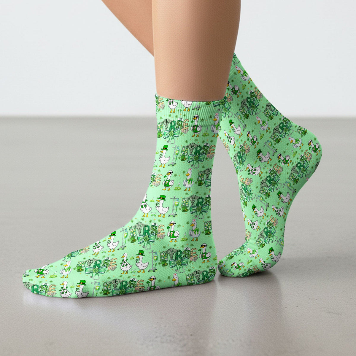 Shamrock Goose Nurse Socks - St Patricks Day Gift