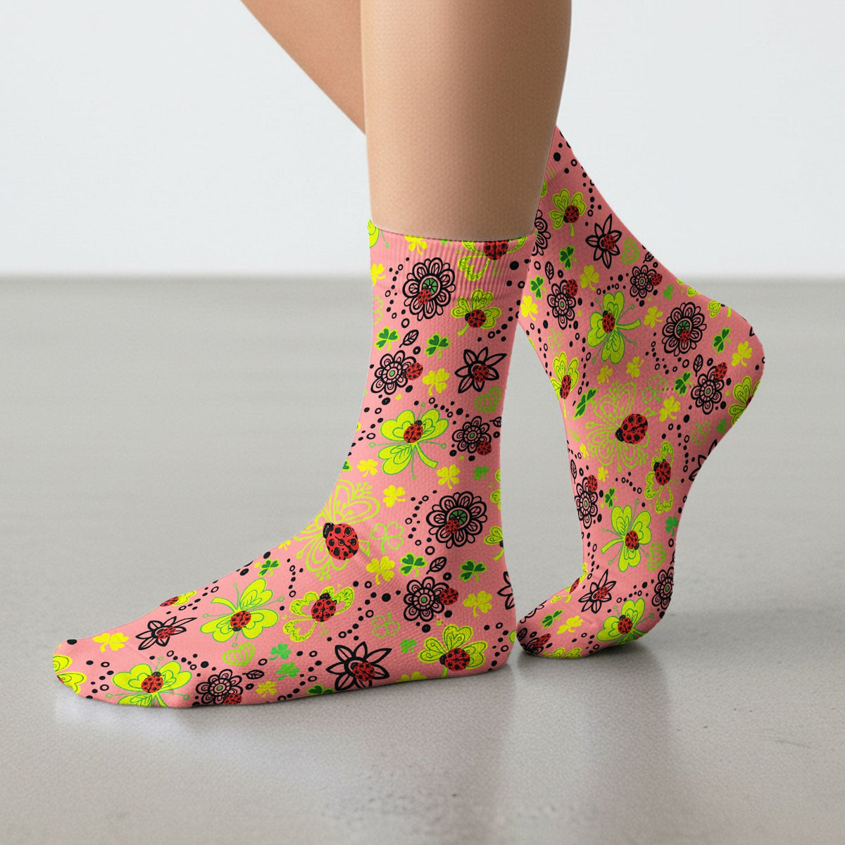 Ladybug Clover Floral Nurse Socks