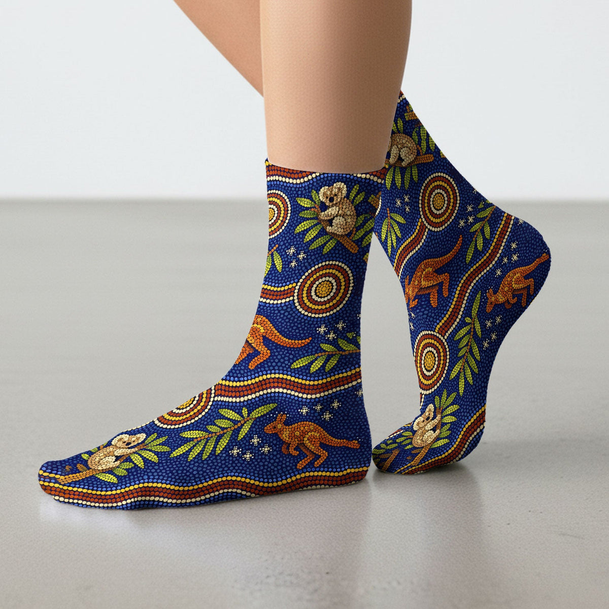 Australian Aboriginal Dot Art Kangaroo Koala Nurse Socks