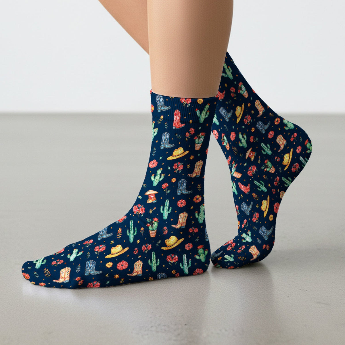 Whimsical Western Cactus Boots Nurse Socks
