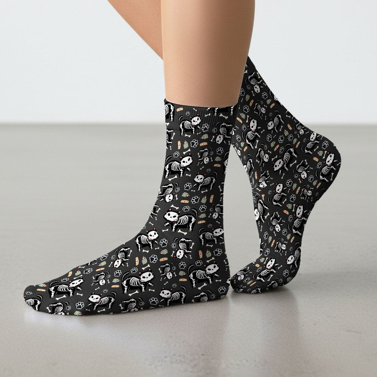 Skeleton Cat Medical Nurse Socks