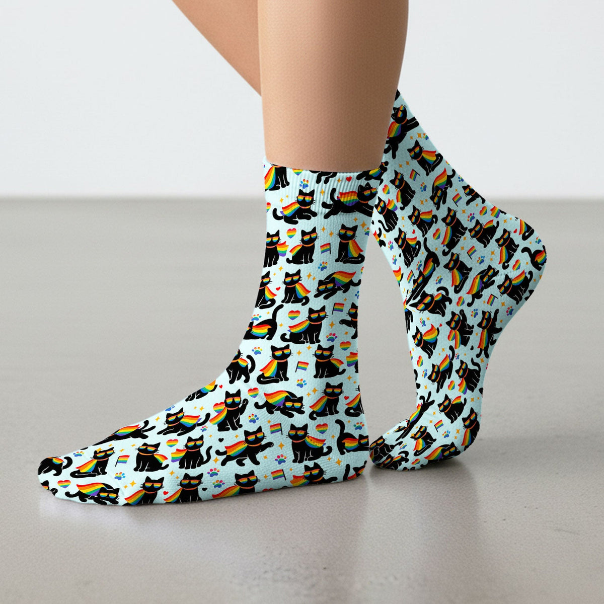 Rainbow Black Cat Pride Nurse Socks
