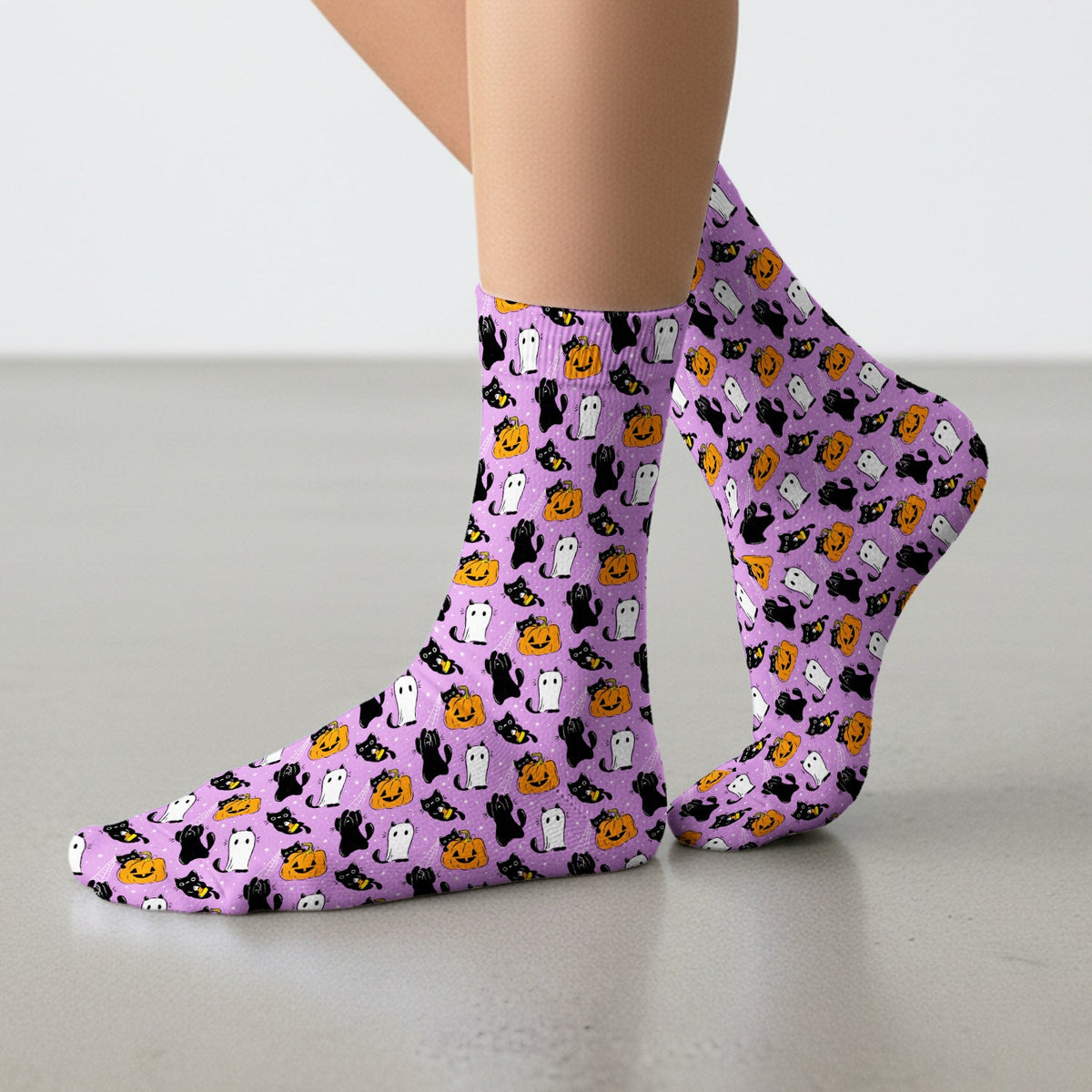 Purple Halloween Black Cat Nurse Socks