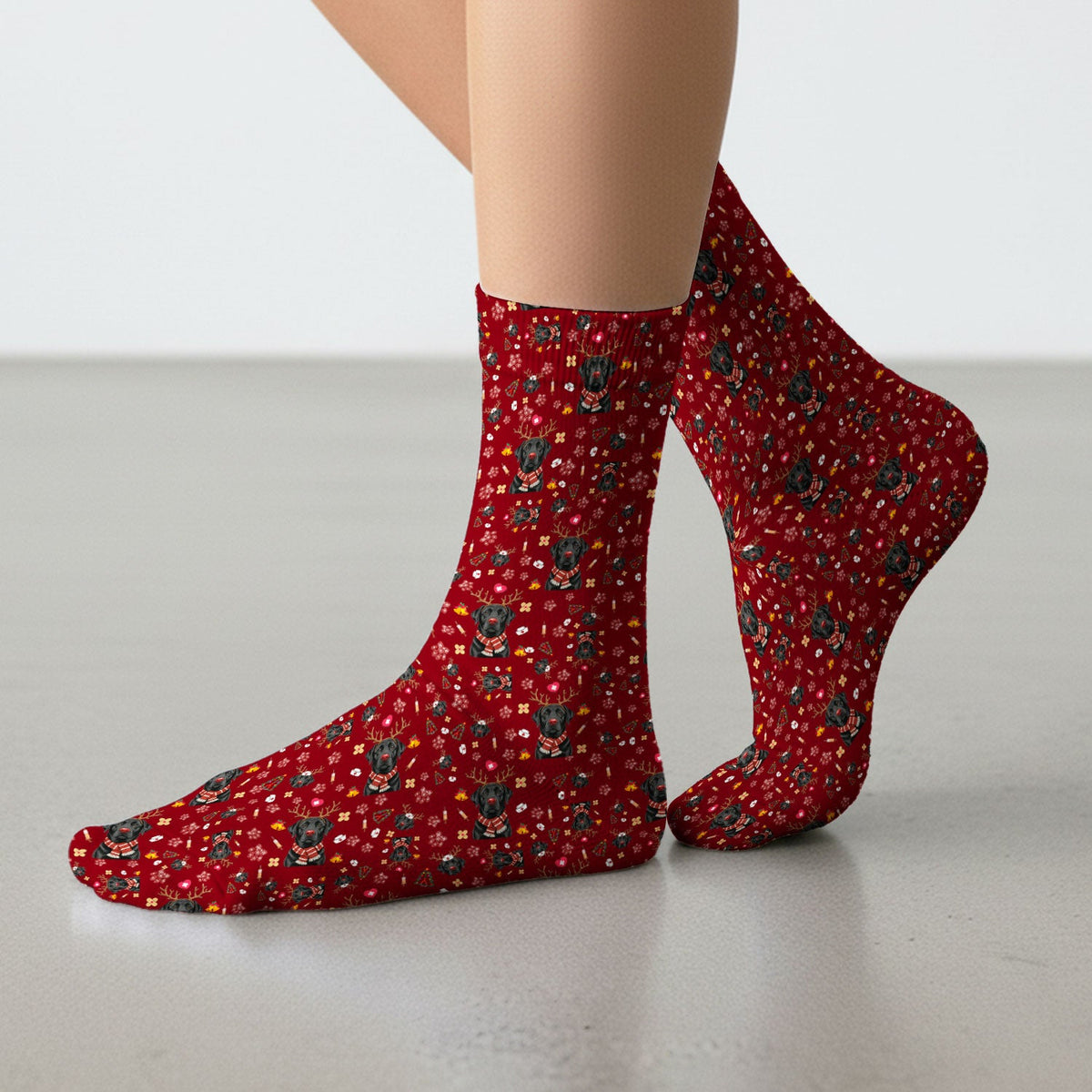 Black Lab Reindeer Christmas Nurse Socks - Gift For Dog Lover