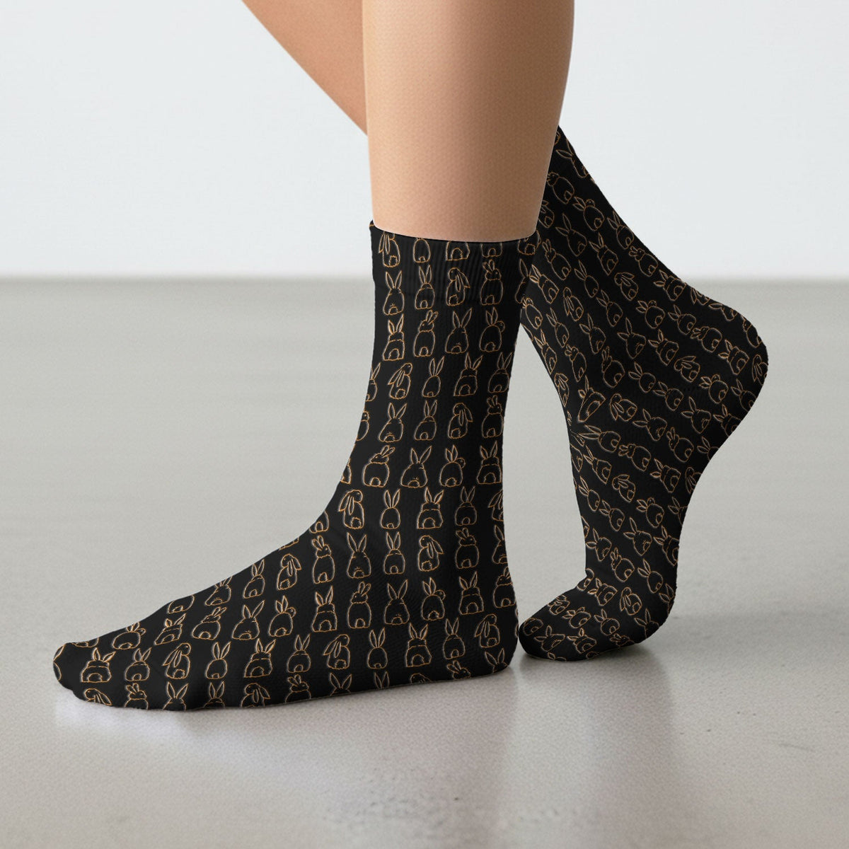 Cartoon Bunny Line Art Nurse Socks