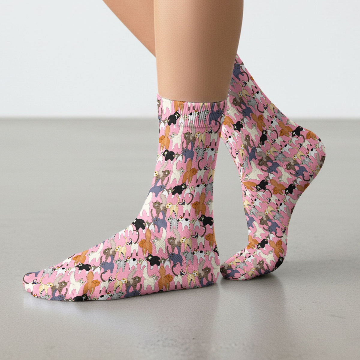 Whimsical Multicolor Cat Cartoon Nurse Socks