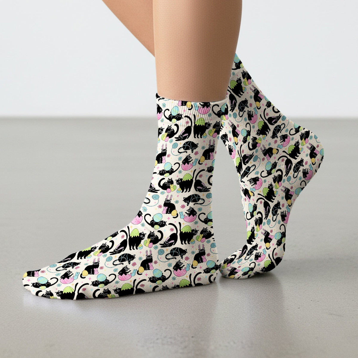 Black Cat Egg Nurse Socks - Easter Gift