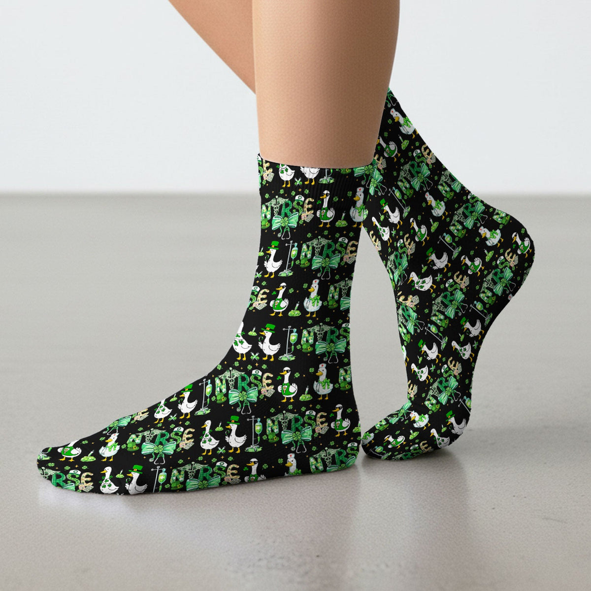 Shamrock Goose Nurse Socks - St Patricks Day Gift