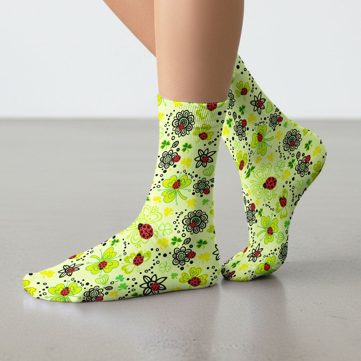 Ladybug Clover Floral Nurse Socks