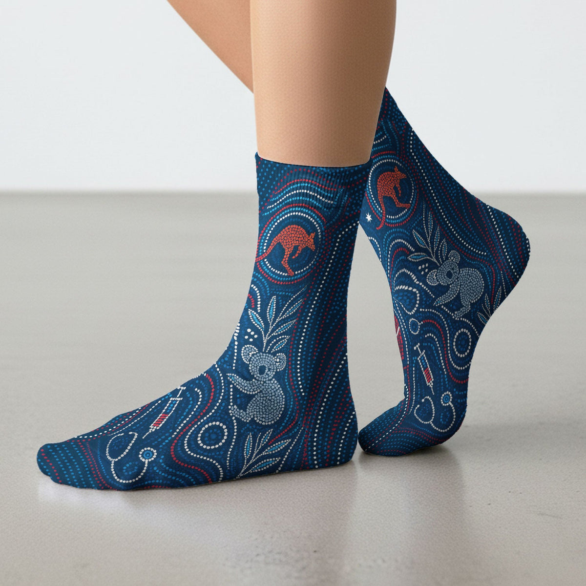 Aboriginal Dot Art Kangaroo Koala Nurse Socks