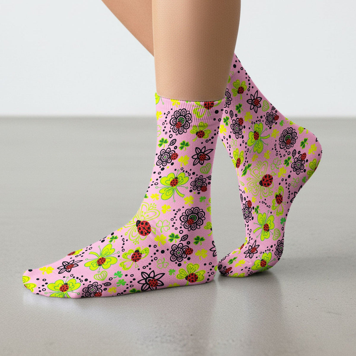 Ladybug Clover Floral Nurse Socks