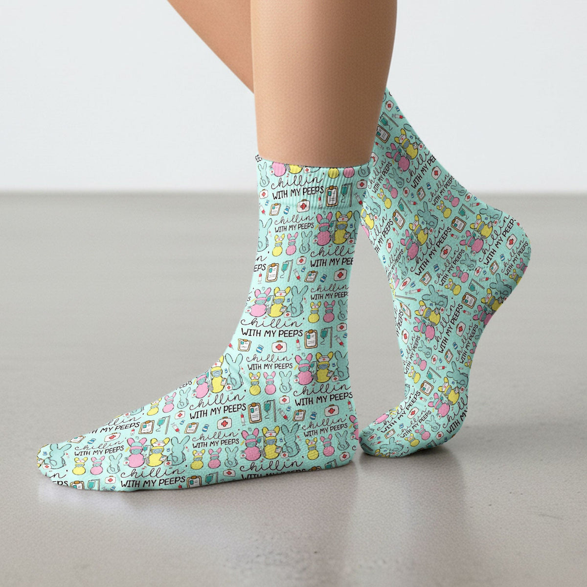 Bunny Nurse Chillin With My Peeps Socks - Easter Gift