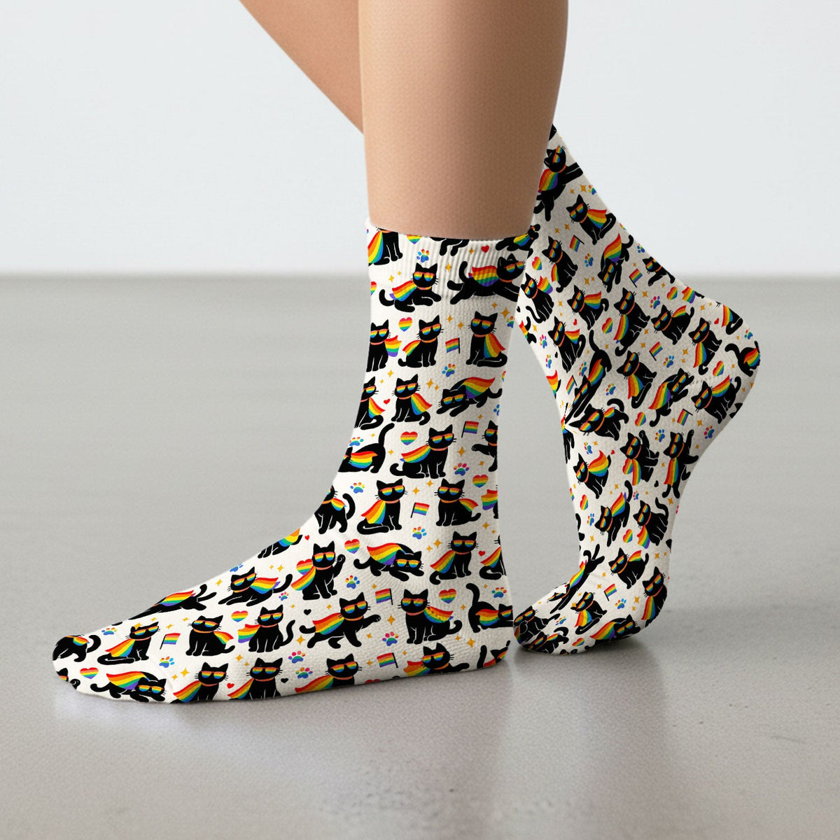 Rainbow Black Cat Pride Nurse Socks