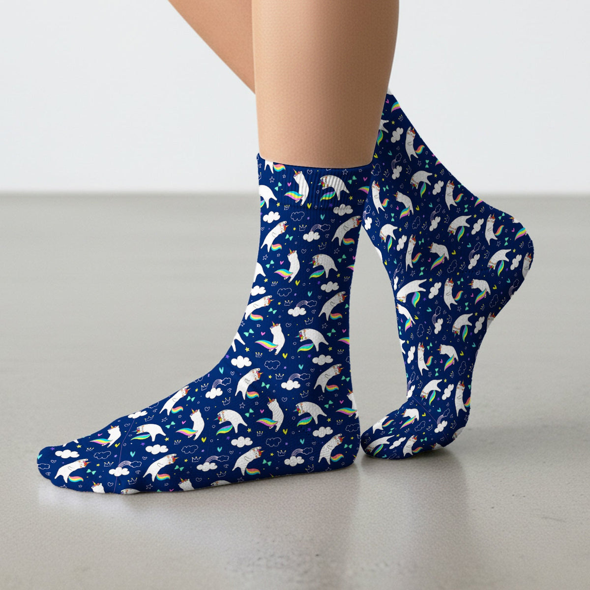Unicorn Cat Rainbow Tail Clouds Nurse Socks