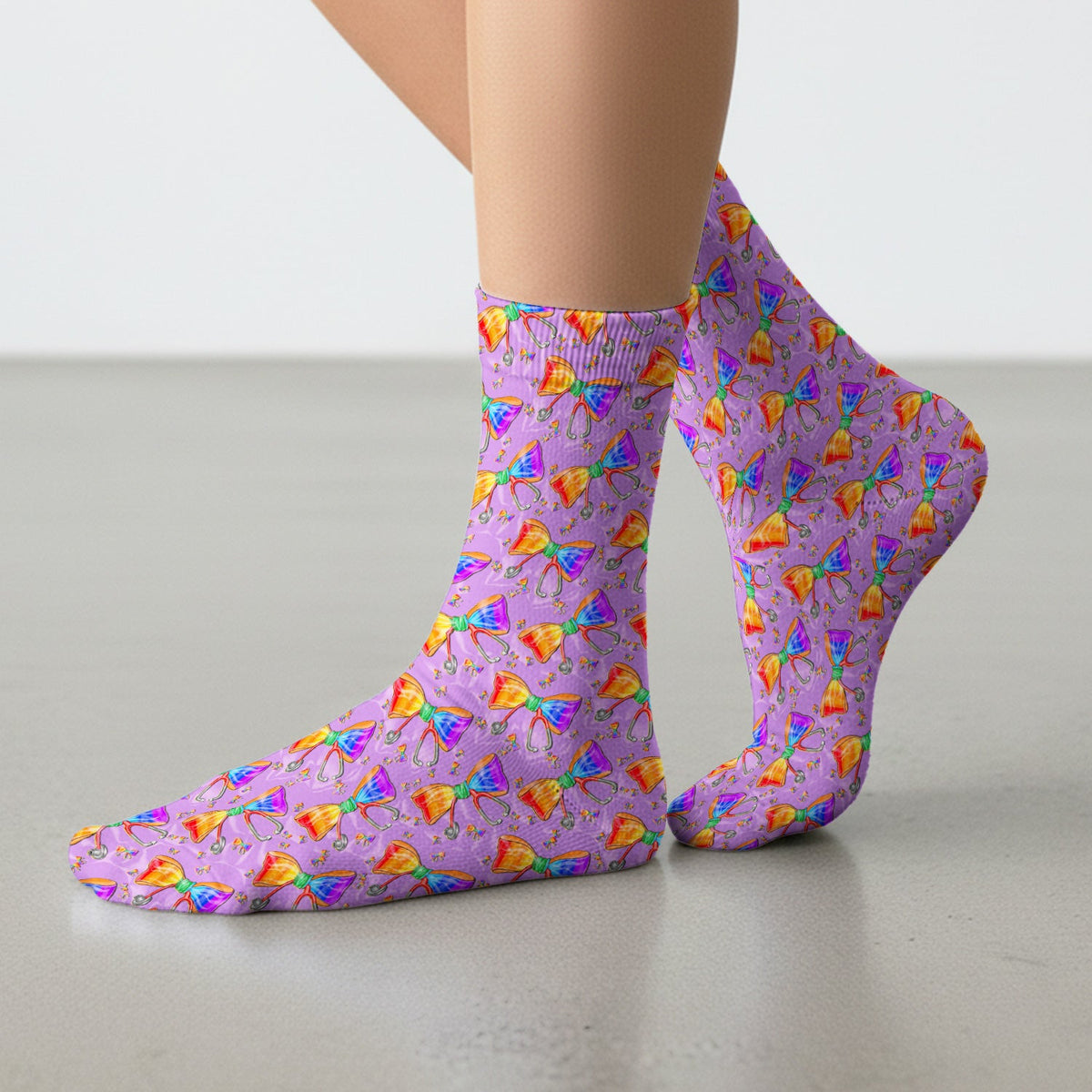 Colorful Rainbow Bow Stethoscope Nurse Socks