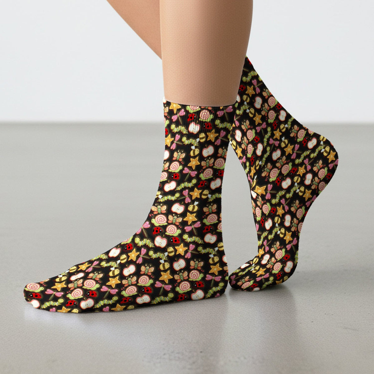 Snail Ladybug Caterpillar Apple Garden Nurse Socks