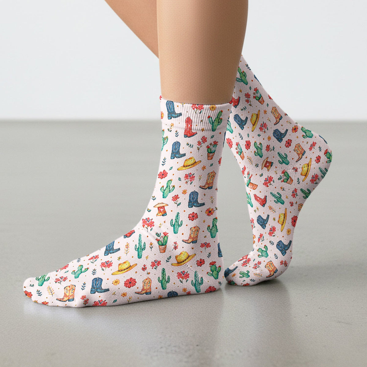 Whimsical Western Cactus Boots Nurse Socks