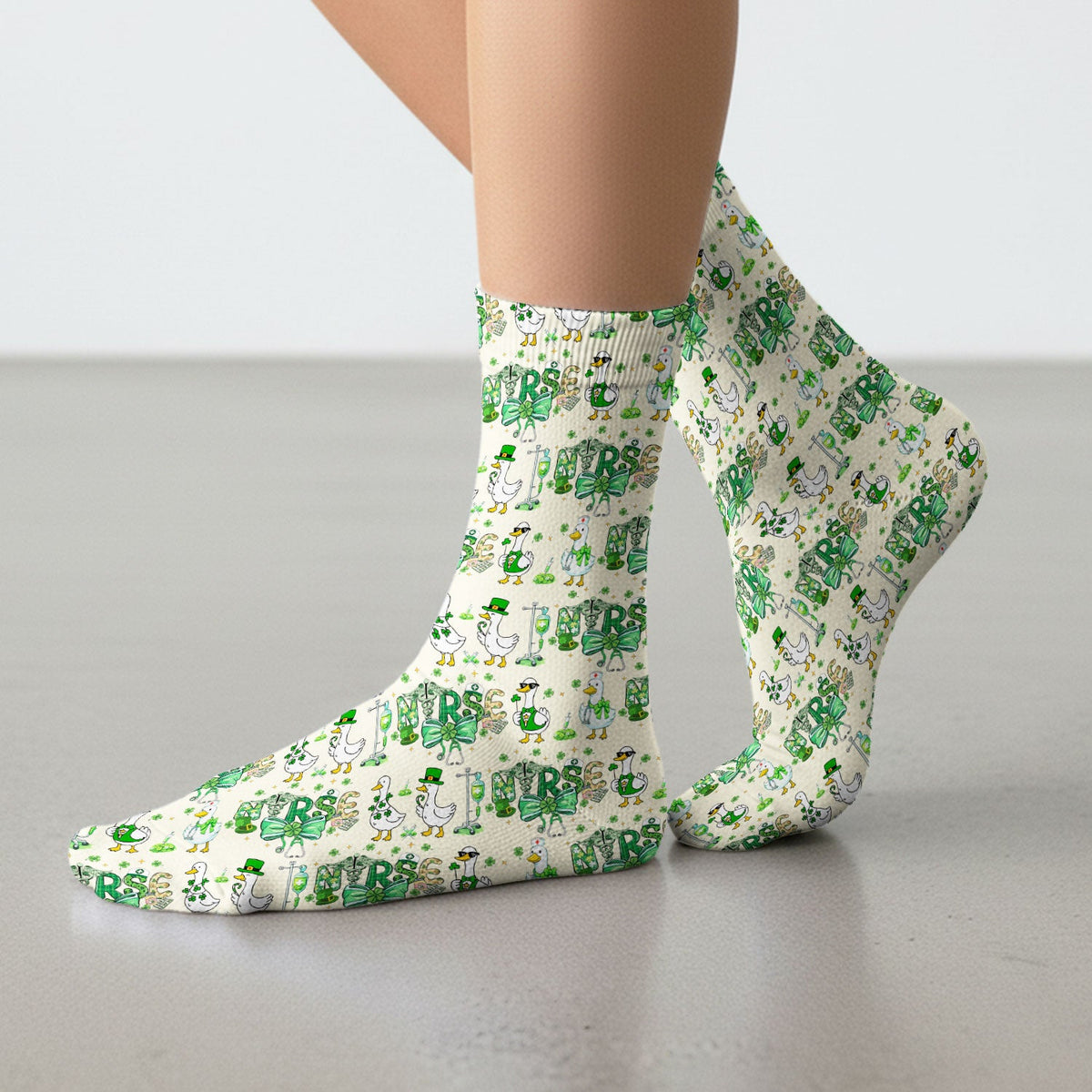 Shamrock Goose Nurse Socks - St Patricks Day Gift