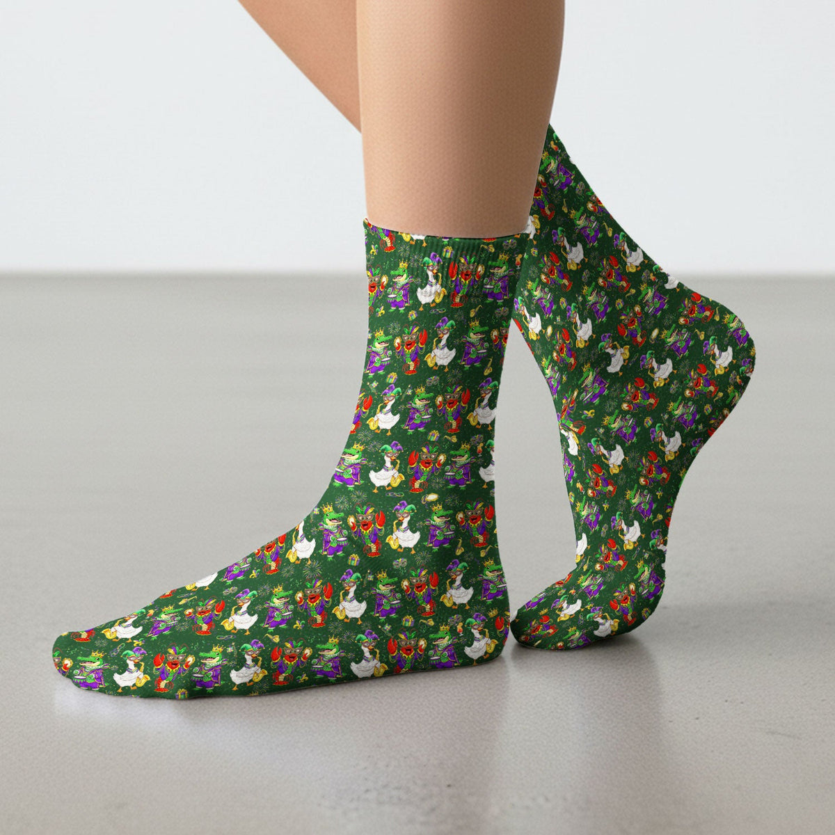 Crawfish Duck Mardi Gras Nurse Socks