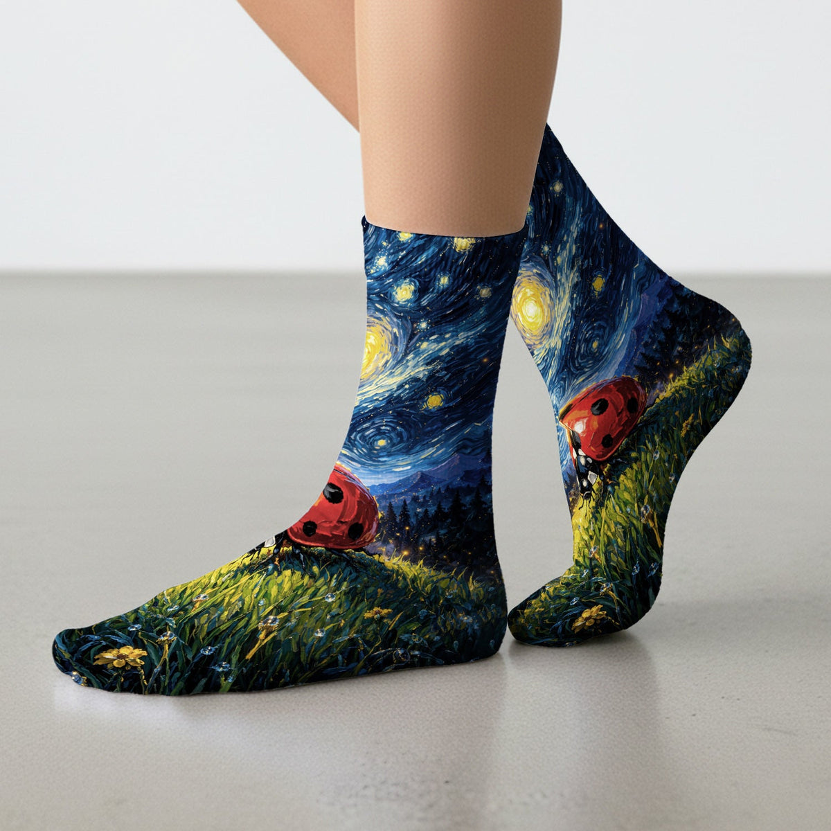 Swirl Night Sky Ladybug Landscape Nurse Socks