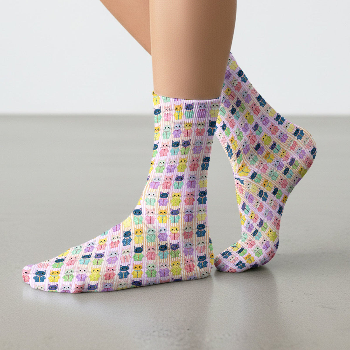 Cat Pajama Print Nurse Socks