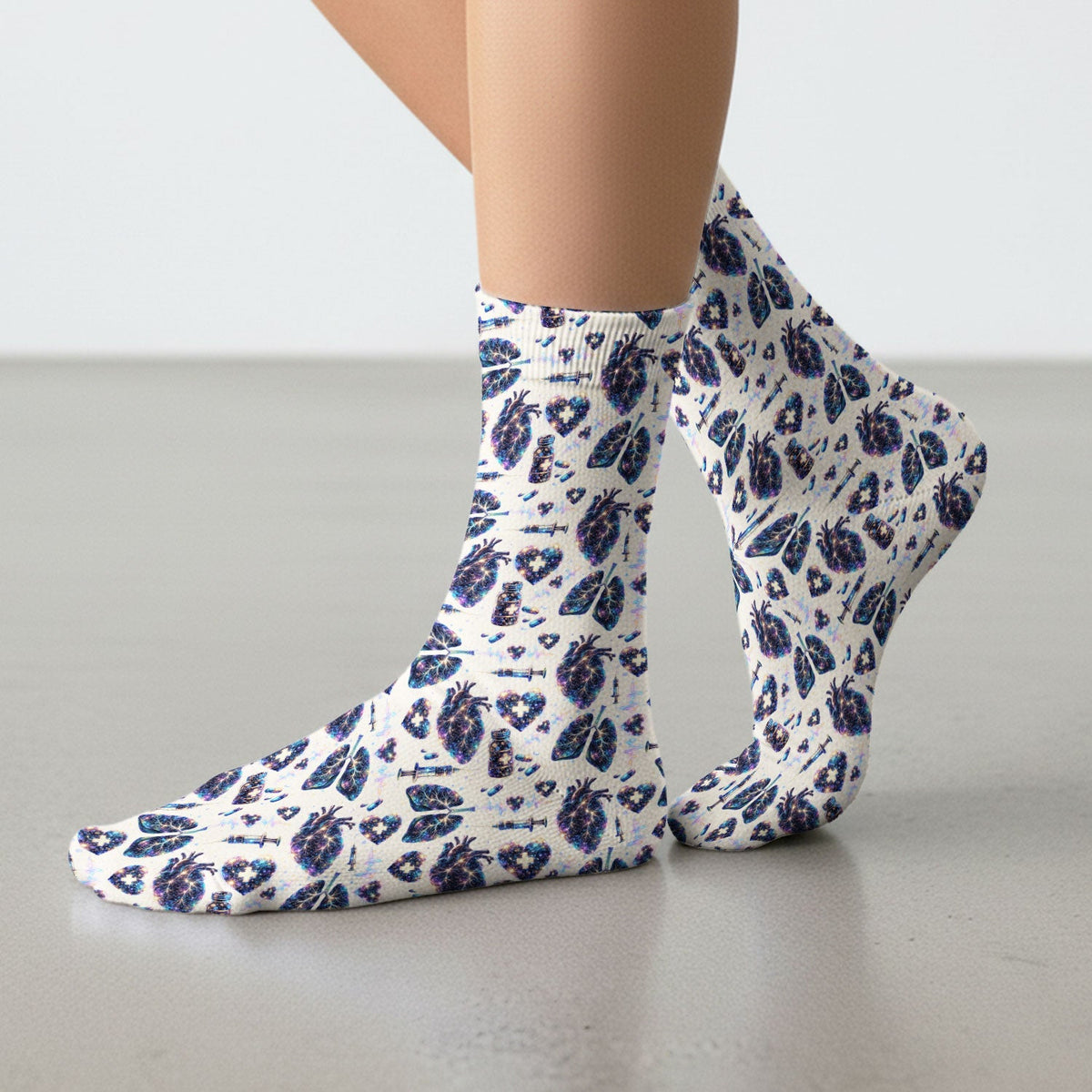 Galaxy Anatomical Heart Lung Syringe Nurse Socks