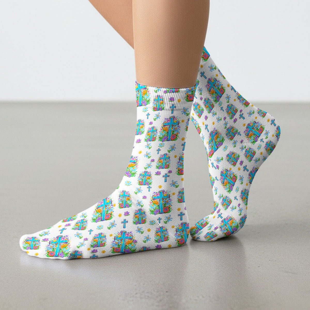 Christian Floral Cross Spring Nurse Socks
