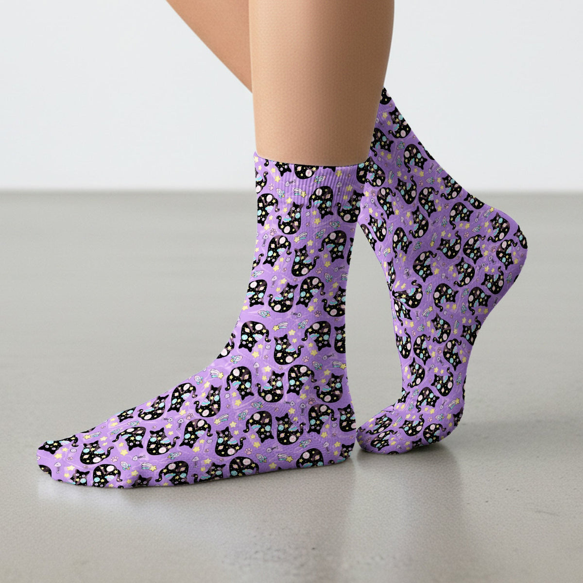 Galaxy Black Cat Space Nurse Socks
