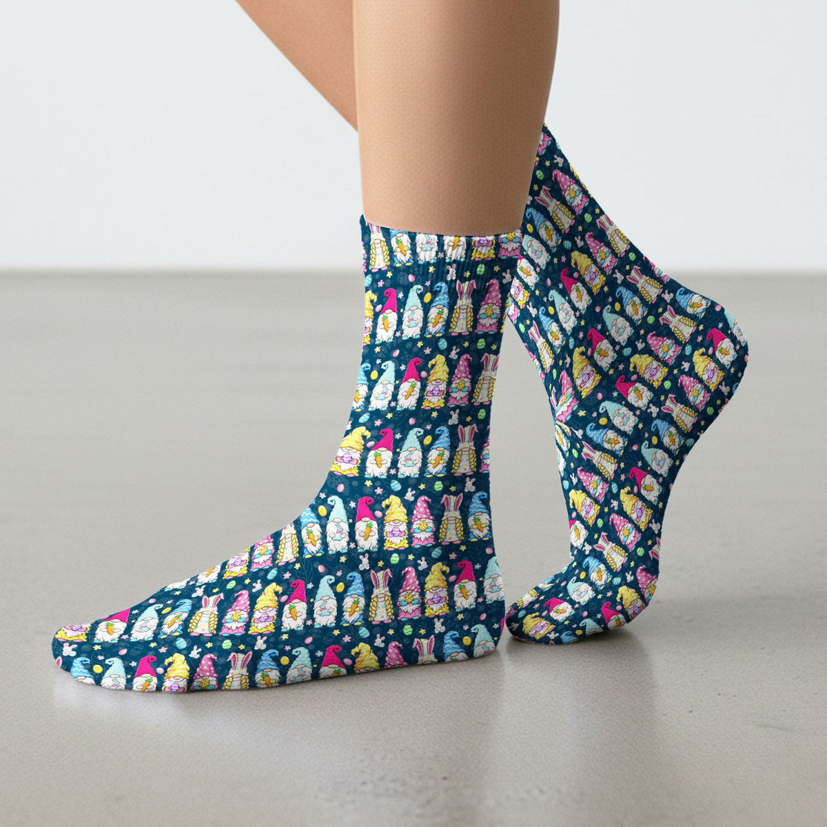 Colorful Easter Gnome Bunny Eggs Nurse Socks