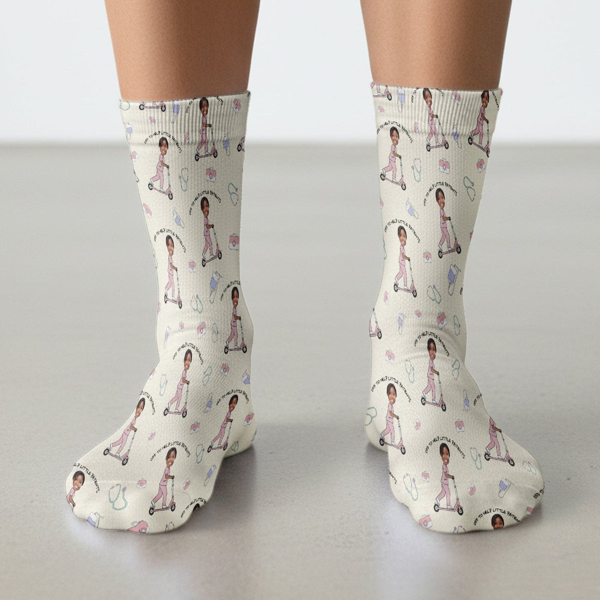 Personalized Pediatric Nurse Scooter Face Socks
