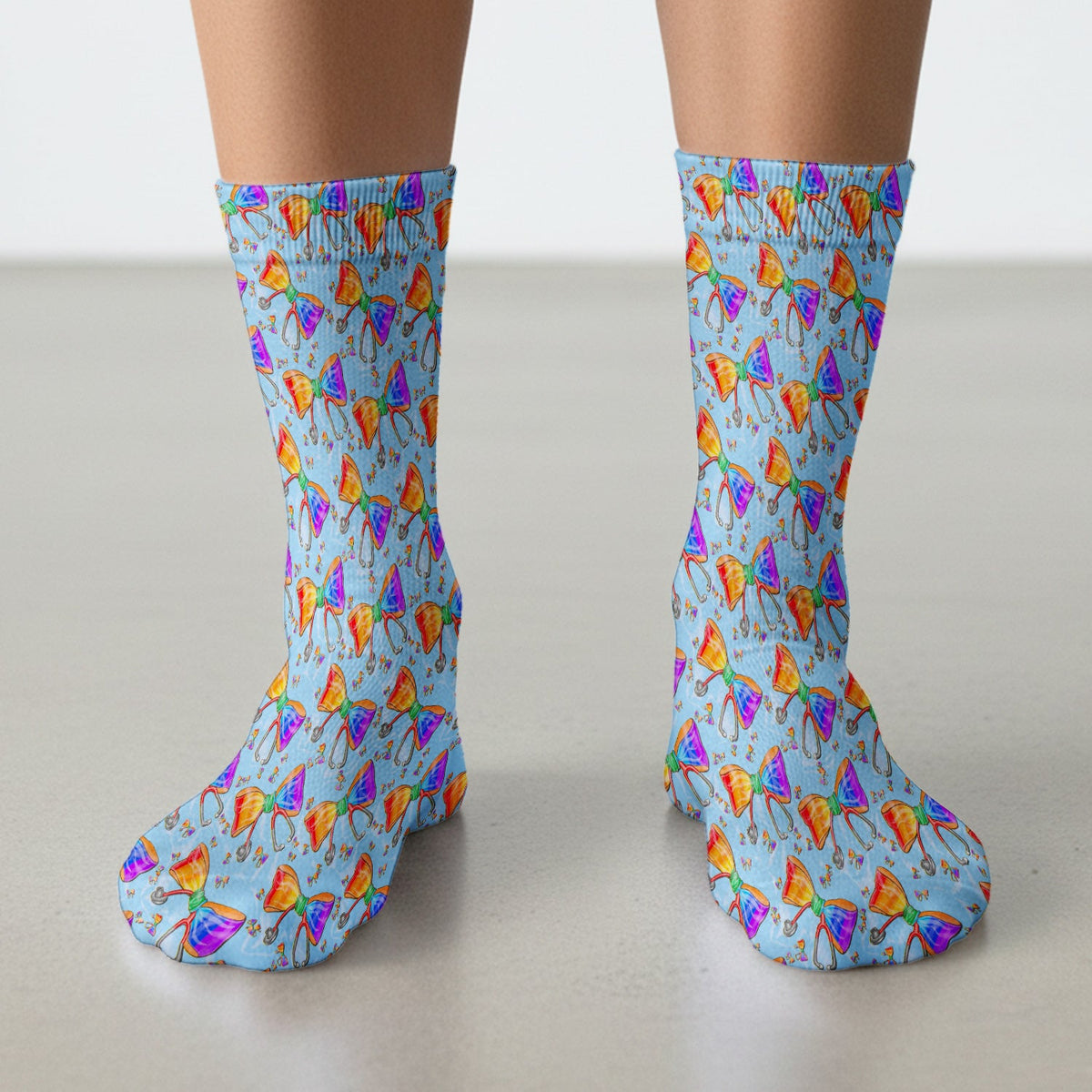 Colorful Rainbow Bow Stethoscope Nurse Socks