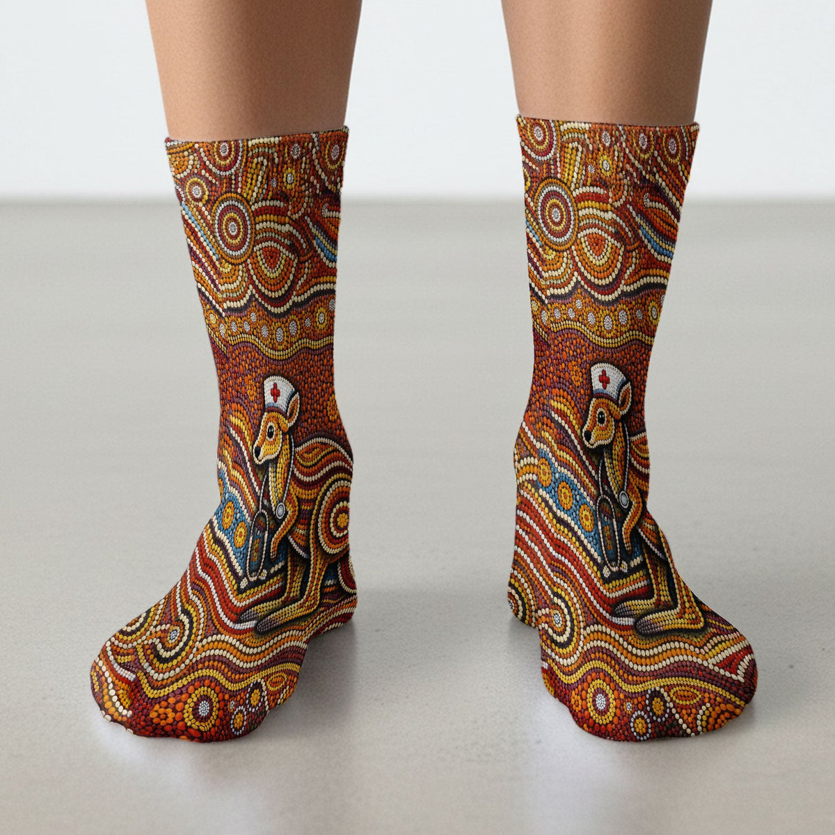 Australian Aboriginal Kangaroo Dot Art Medical Nurse Socks
