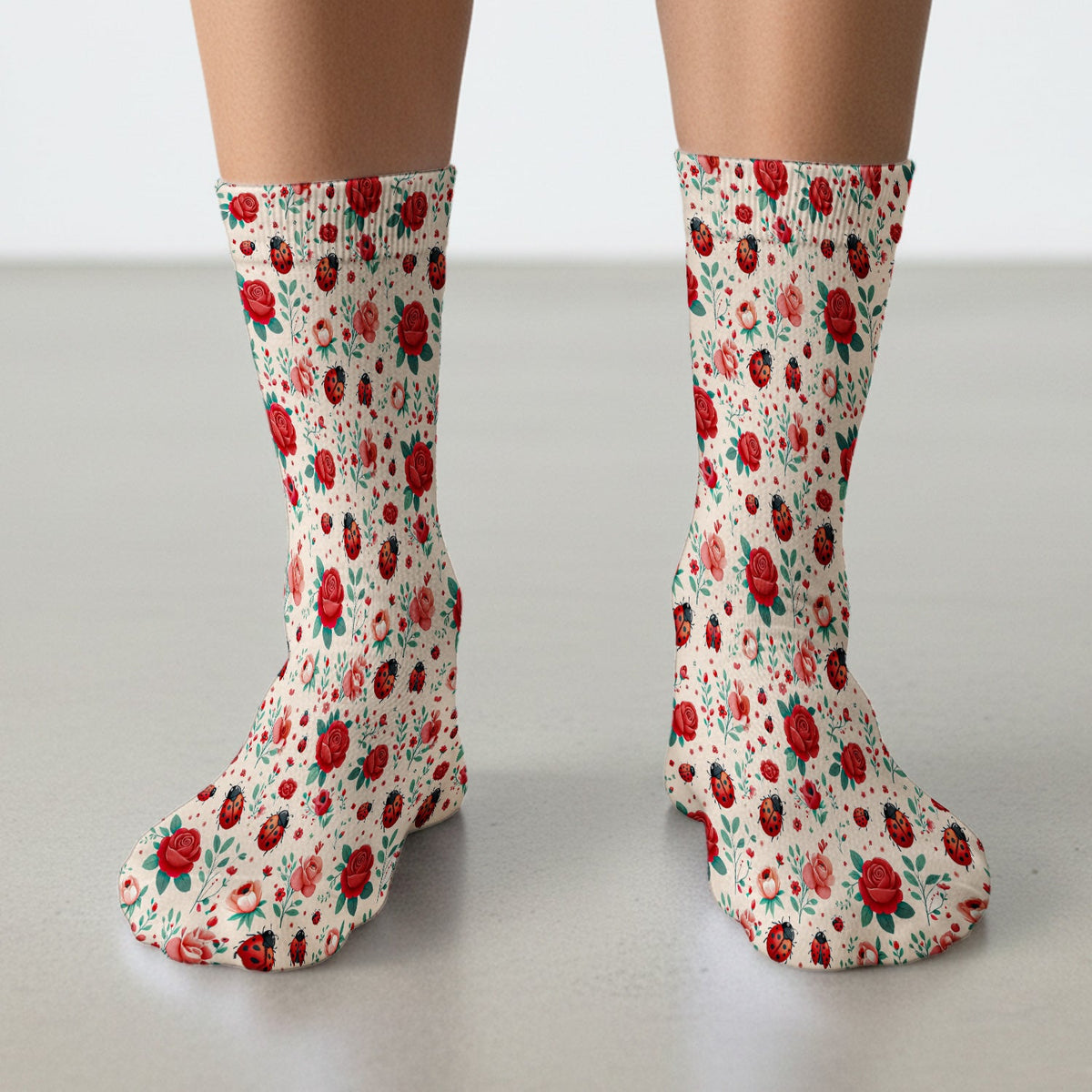 Ladybug Red Rose Floral Nurse Socks