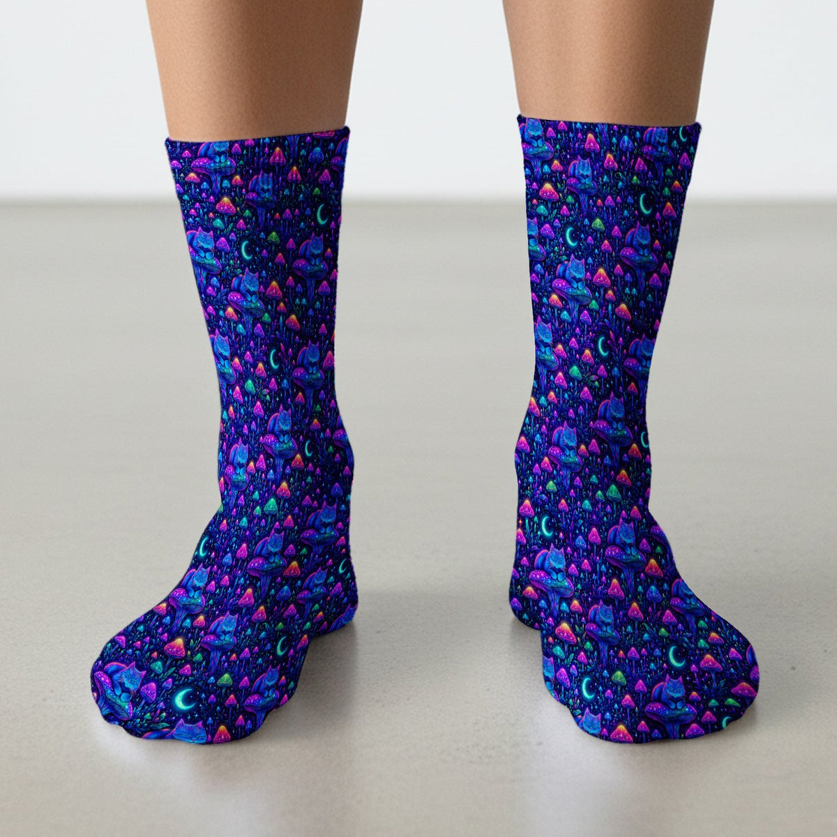 Neon Mushroom Cat Galaxy Nurse Socks