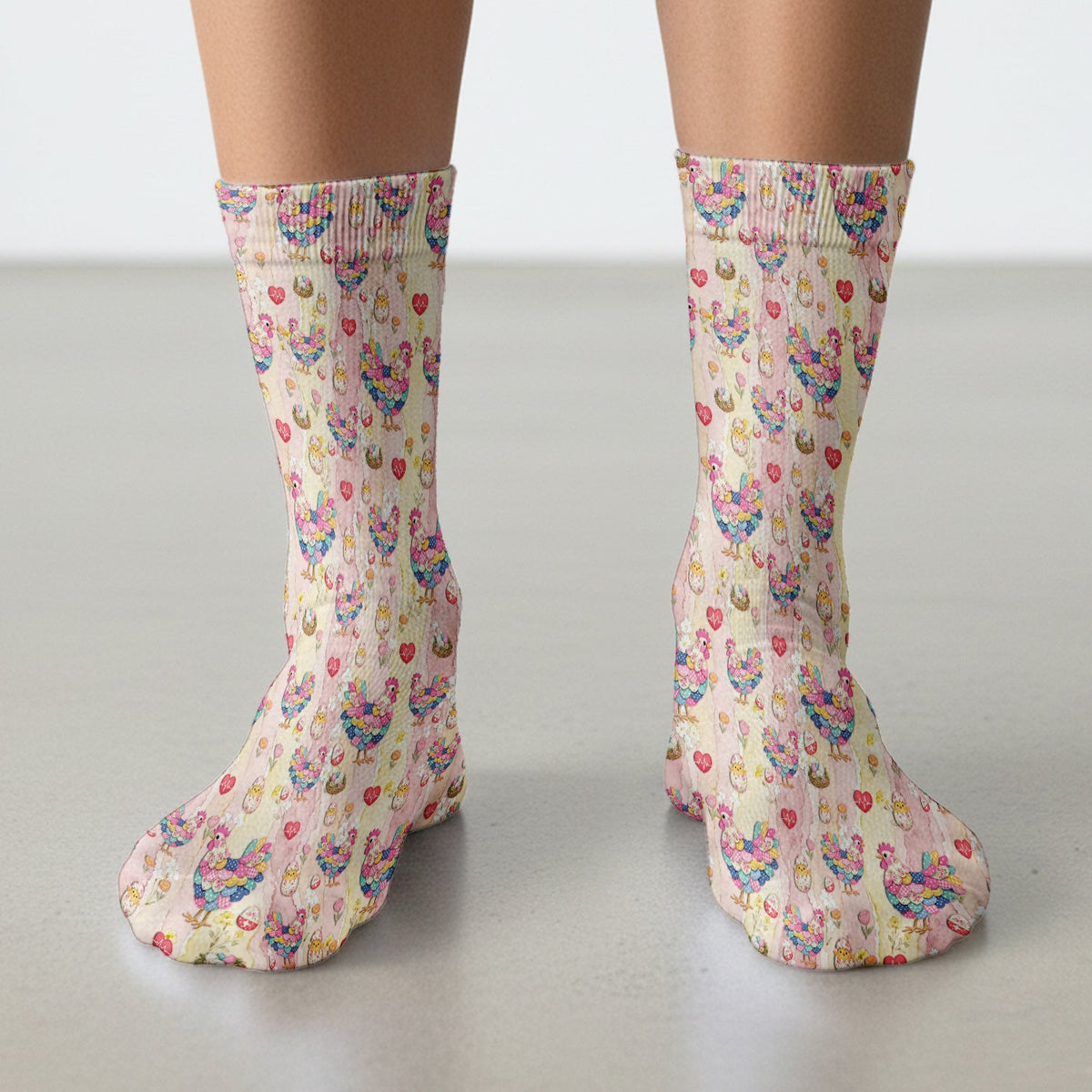 Colorful Chicken Easter Eggs Heart Nurse Socks