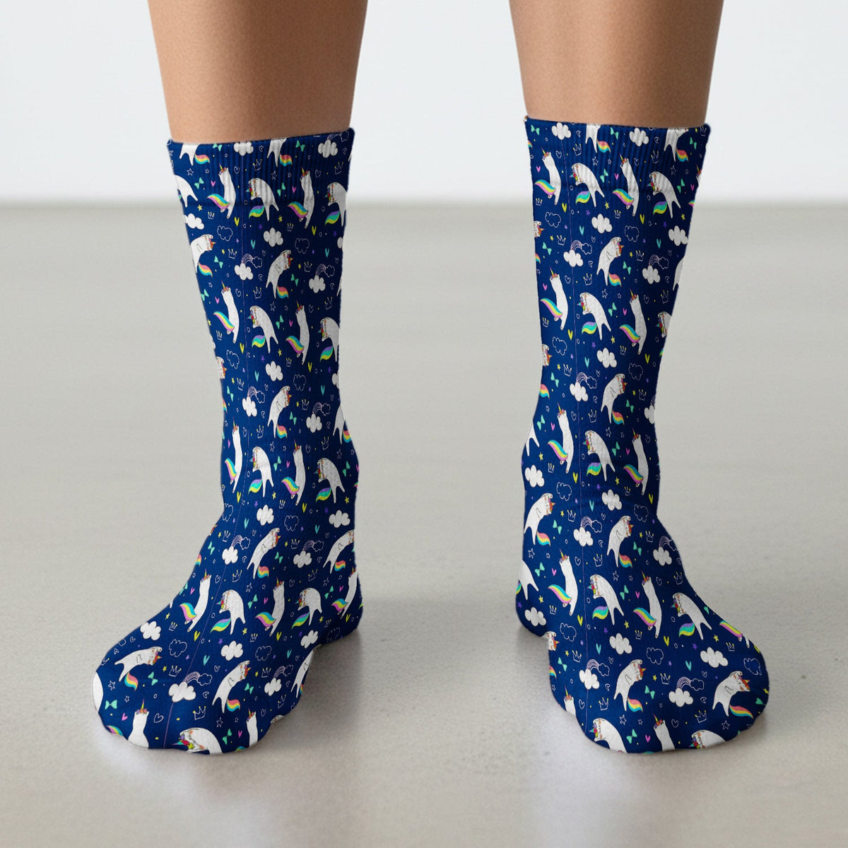 Unicorn Cat Rainbow Tail Clouds Nurse Socks