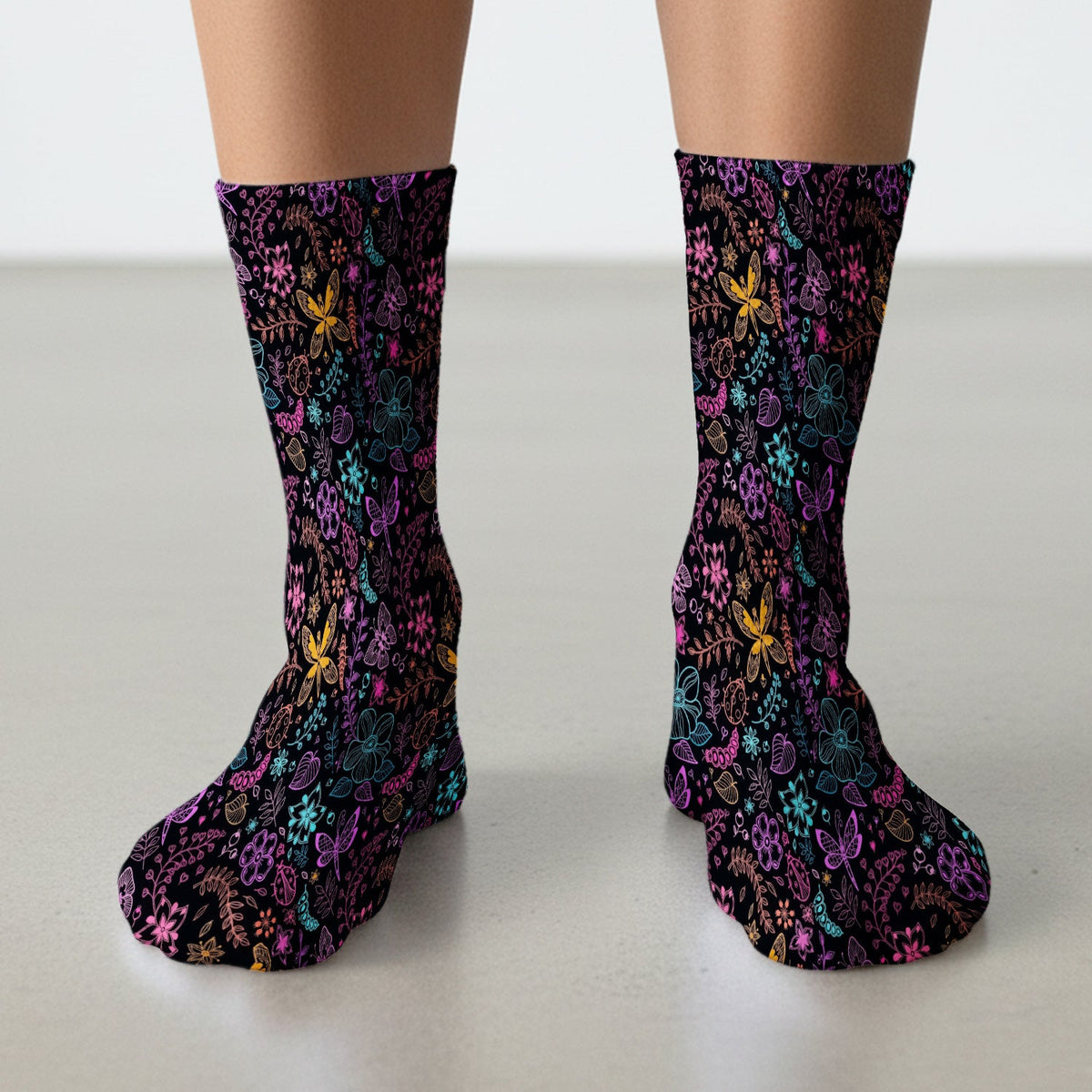 Neon Butterfly Floral Garden Nurse Socks