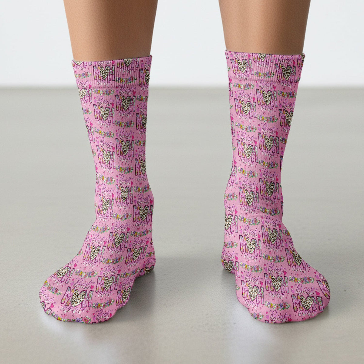 Best Mom Ever Leopard Heart Nurse Socks