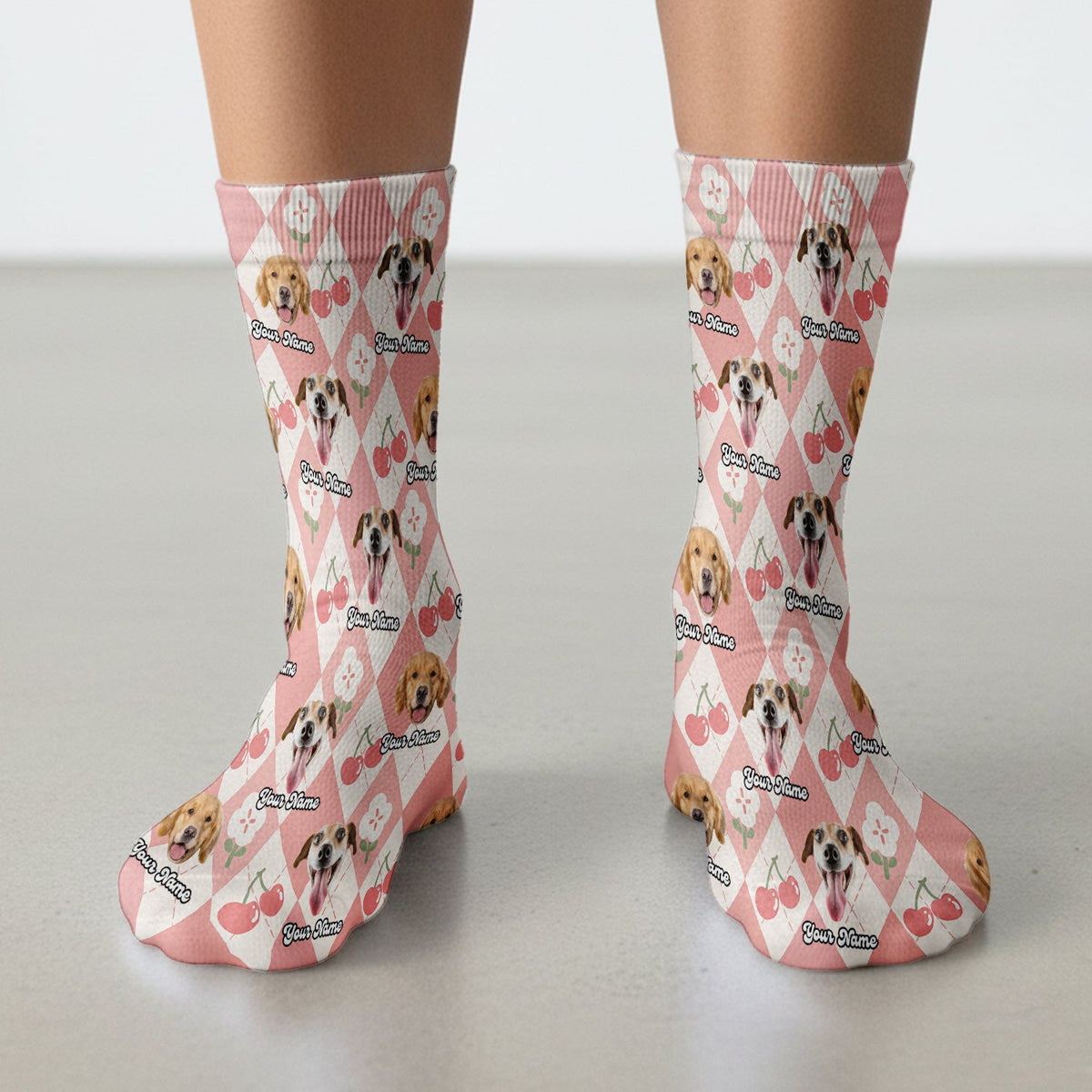 Dog Face Cherry Argyle Nurse Socks