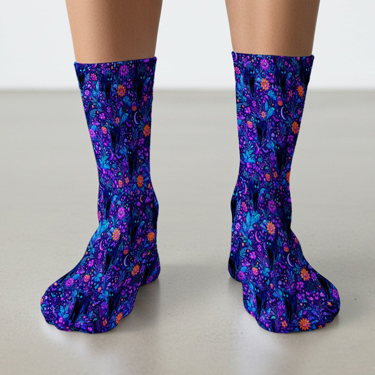 Black Cat Floral Nurse Socks - Halloween Gift