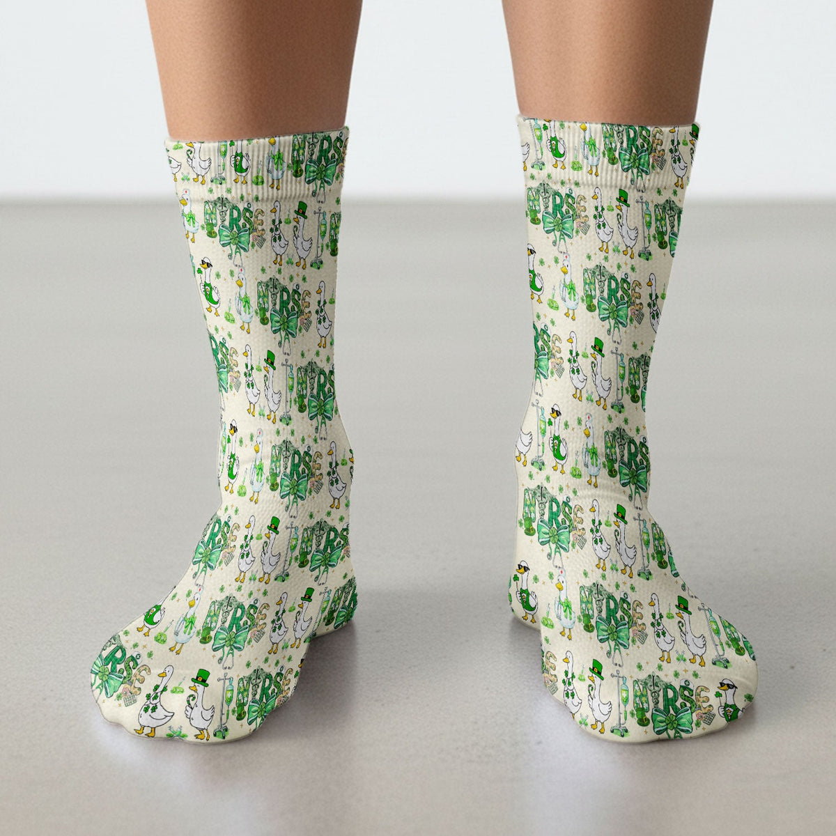 Shamrock Goose Nurse Socks - St Patricks Day Gift