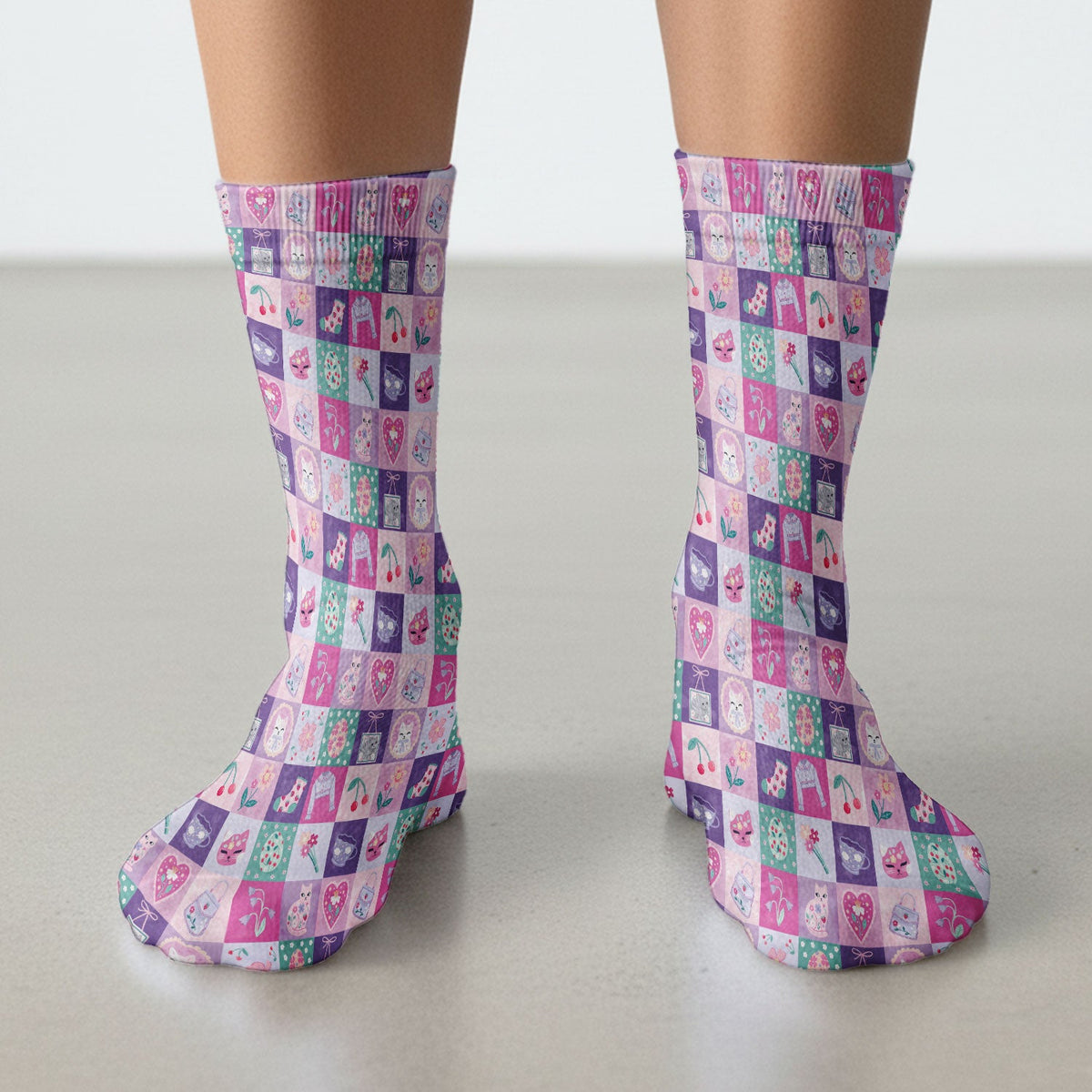 Pastel Cat Patchwork Nurse Socks