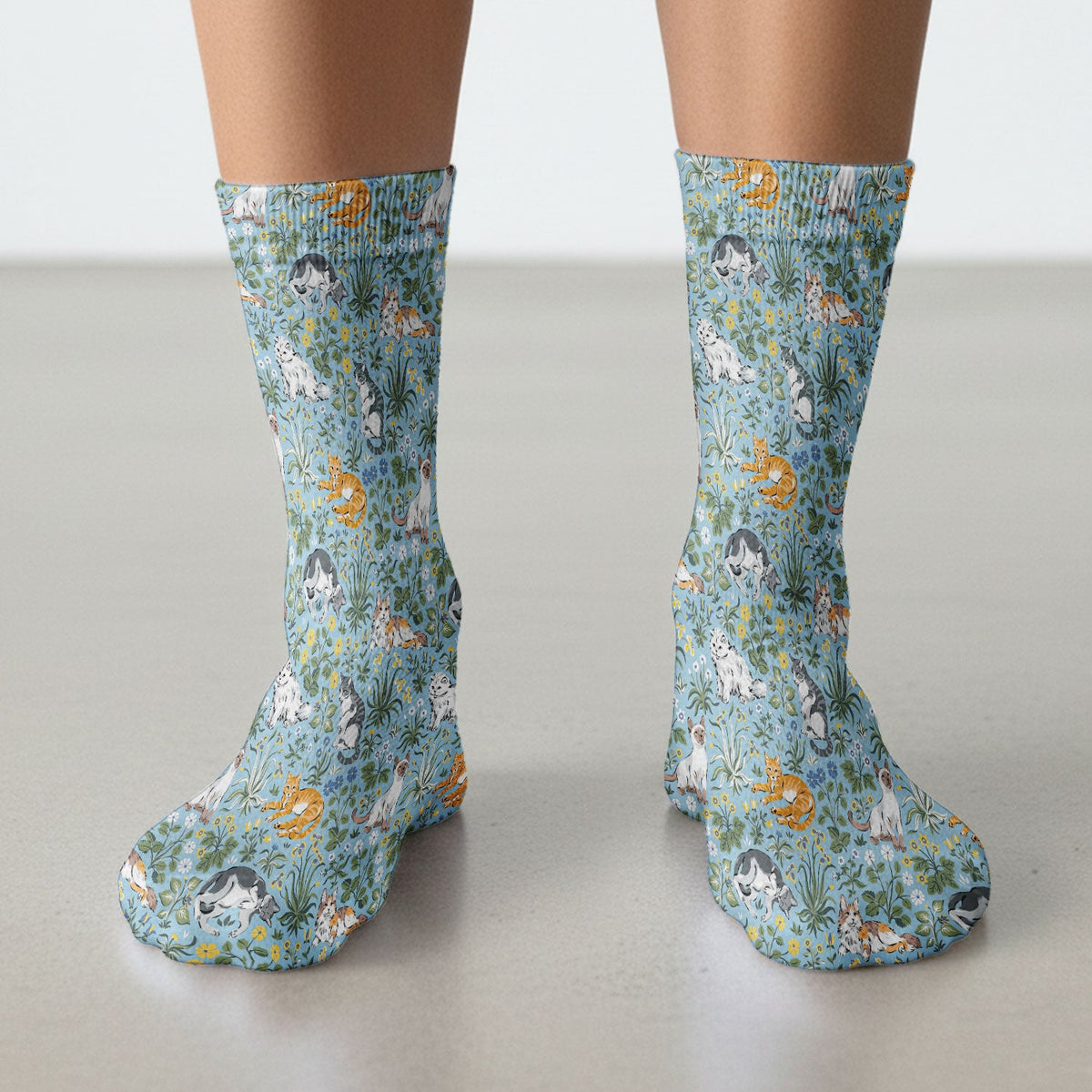 Floral Cat Garden Nurse Socks